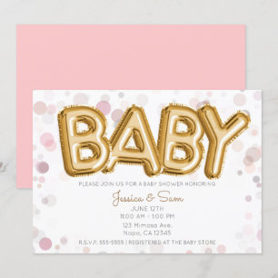 BABY Shower Goldene Ballons Moderne Eleganz Rosa Einladung