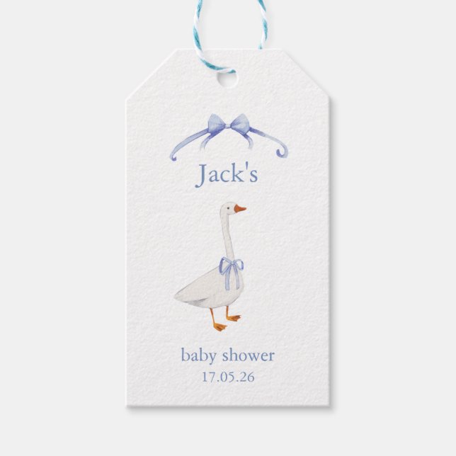 Baby shower goose blue geschenkanhänger (Vorderseite)