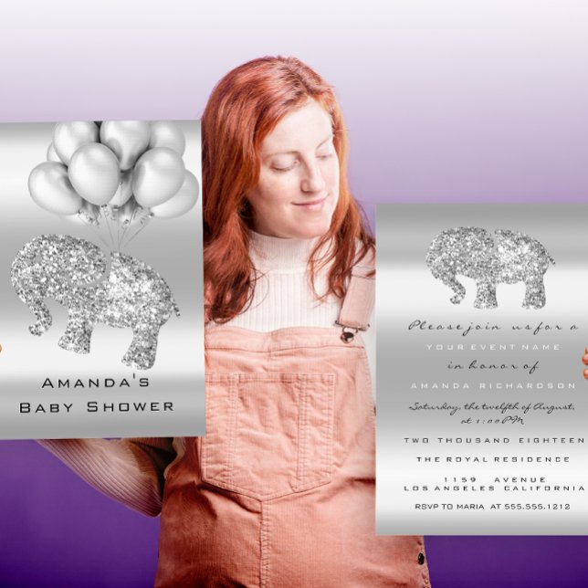 Baby Shower Gray Balloon Elephant Girl Boy Silver Einladung (Von Creator hochgeladen)