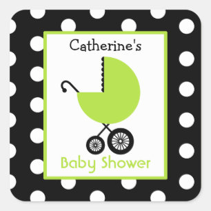 Baby Shower Green Carriage & Polka Dots Quadratischer Aufkleber