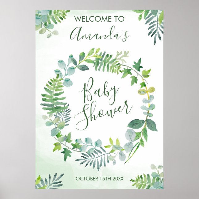 Baby Shower Greenery Wreath Poster (Vorne)