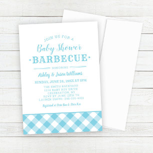 Baby Shower GRILLEN Light Blue Gingham Kariert Einladung
