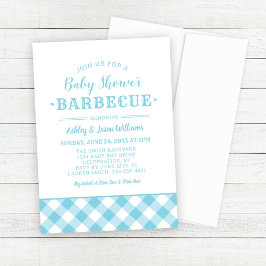 Baby Shower GRILLEN Light Blue Gingham Kariert Einladung
