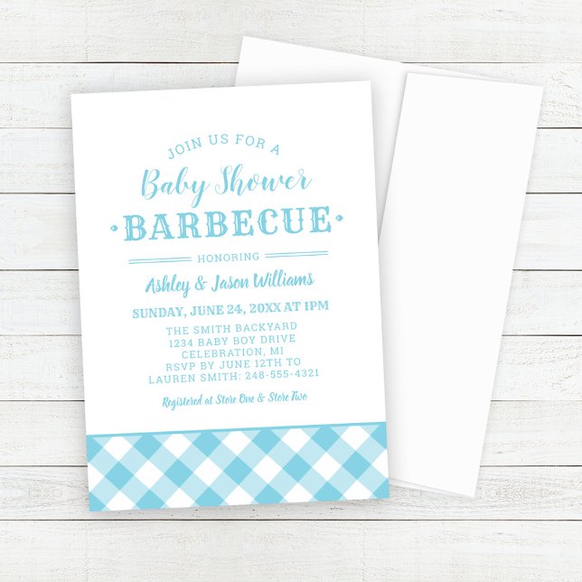 Baby Shower GRILLEN Light Blue Gingham Kariert Einladung (Von Creator hochgeladen)
