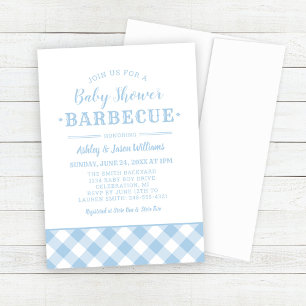 Baby Shower GRILLEN Pale Blue Gingham Kariert Einladung