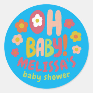 BABY SHOWER Groovy Daisies COLORFUL CUSTOM Runder Aufkleber