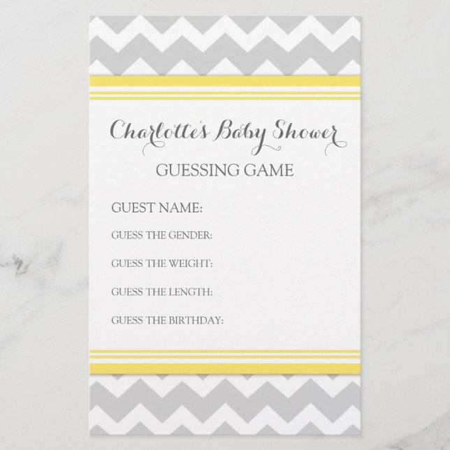 Baby Shower Guessing Game Gray Zickzack (Vorderseite)
