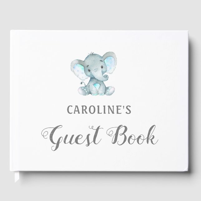 Baby Shower Guest Book, Blue Elephant Gästebuch (Vorderseite)