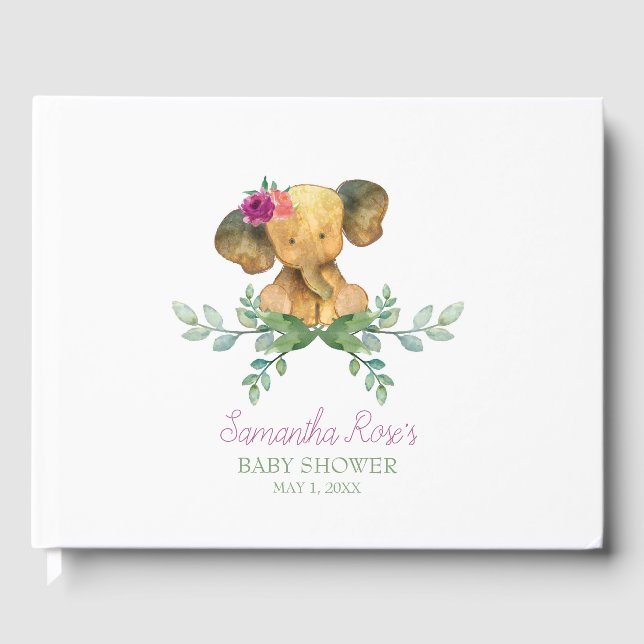 Baby Shower Guest Book, Girl Elephant Gästebuch (Vorderseite)