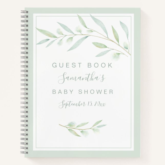 Baby Shower Guest Book Greenery Elegante Watercolo Notizbuch (Vorderseite)