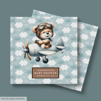 Baby Shower Guest Book Teddy Bear Pilot Boy Decke Gästebuch