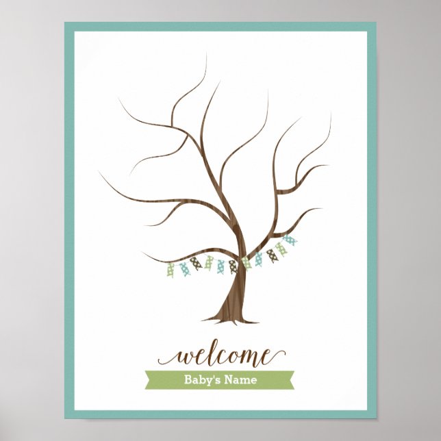 Baby Shower Guestbook Tree (blau) - 11x14 Poster (Vorne)