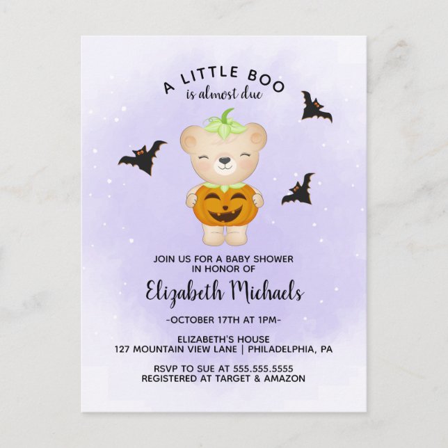 BABY SHOWER HALLOWEEN | Ein kleiner Boo ist fällig Postkarte (Vorderseite)