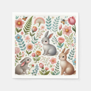 Baby Shower  Häschen Kaninchen und Blumen Serviette