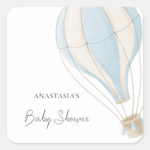 Baby-Shower-Heißluftballon-Name-Gunstbeweis-Etiket Quadratischer Aufkleber
