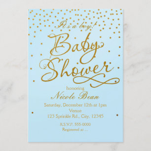 BABY SHOWER Hellblau und Gold Konfetti-Einladung Einladung