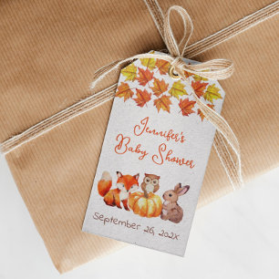 Baby Shower Herbstblätter Kürbis Süßer Fuchs Hase  Geschenkanhänger