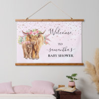 Baby Shower Highland Kuh Rosa Kalb Schild Willkomm
