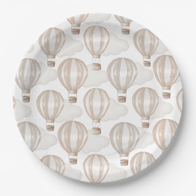 Baby Shower Hot Air Balloons Gender Neutral Pappteller (Vorderseite)