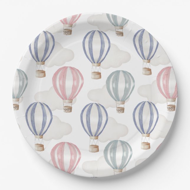 Baby Shower Hot Air Balloons Gender Neutral Pappteller (Vorderseite)
