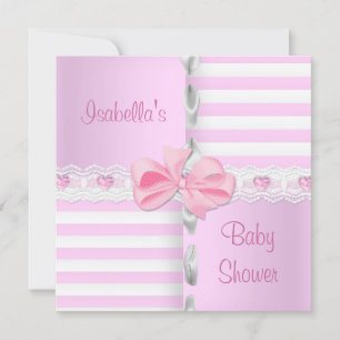 Baby Shower Hübsche Satin Rosa Weiß gestreifter Bo Einladung