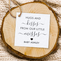 Baby Shower Hugs and Kisses Tag, Baby Girl, Kraft
