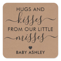Baby Shower Hugs and Kisses Tag, Baby Girl, Kraft