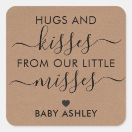 Baby Shower Hugs and Kisses Tag, Baby Girl, Kraft Quadratischer Aufkleber