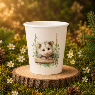 Baby Shower im Wald mit Opossum • Neutral Pappbecher