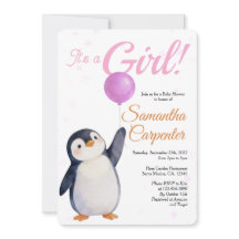 Baby Shower im Wasserfarbenstil mit Pinguin und ro
