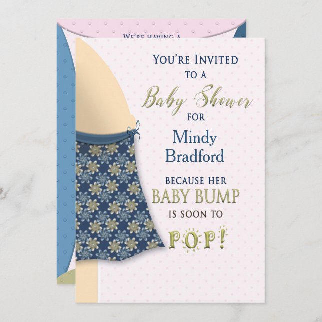 BABY SHOWER INVITATION - BABY BUMP - FUN-SPASS EINLADUNG (Vorne/Hinten)