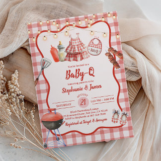 Baby Shower Invitation: Coed BBQ Party Red Gingham Einladung