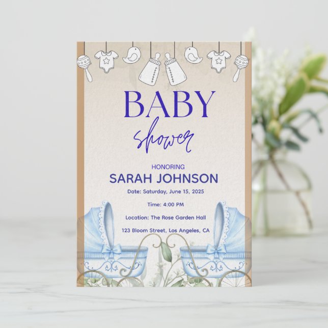 Baby Shower Invitation | Elegant Floral Einladung (Stehend Vorderseite)