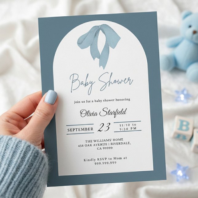 Baby Shower Invitation for Boy – Blue Bow, Modern Einladung (Von Creator hochgeladen)
