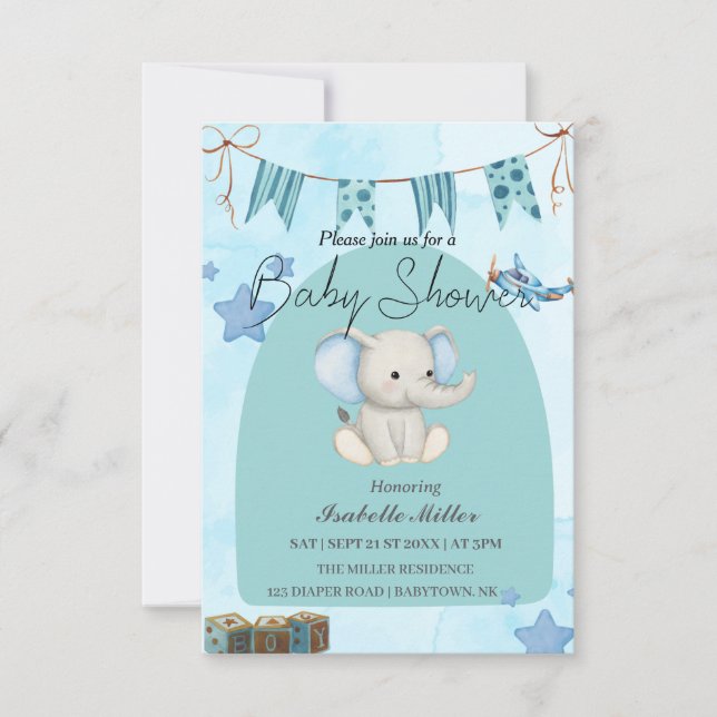 Baby Shower Invitation for Boy –Customizable Einladung (Vorderseite)
