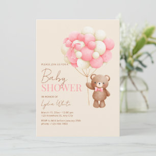 Baby Shower Invitation Girl, Pink Baby Teddy Bear Einladung