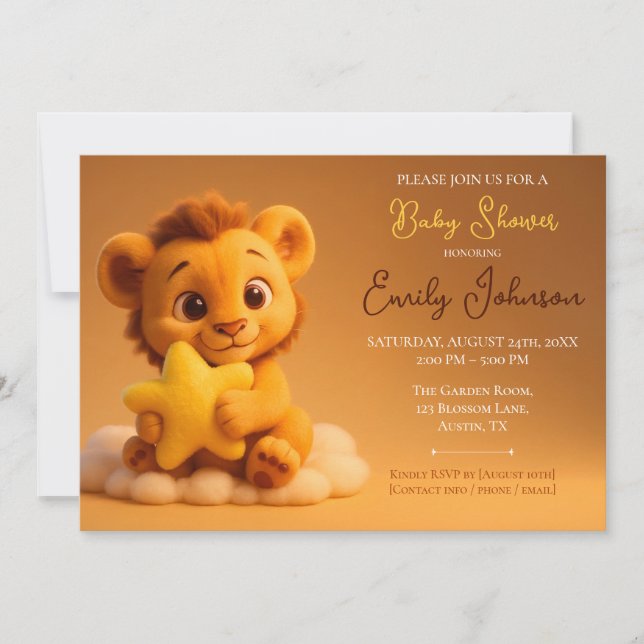 Baby Shower Invitation – Little Lion & Star Einladung (Vorderseite)
