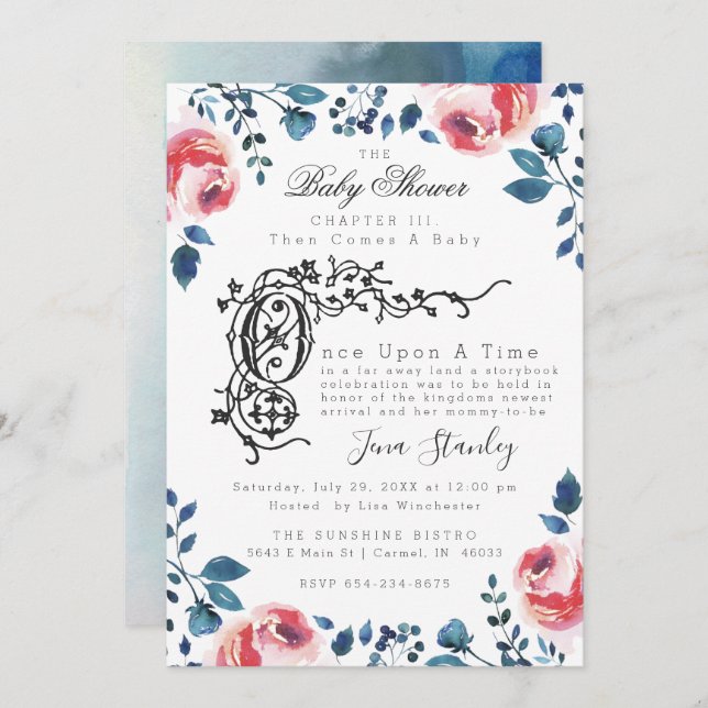 BABY SHOWER INVITATION | Modern Floral Storybook Einladung (Vorne/Hinten)