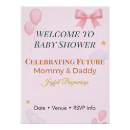Baby Shower Invitation Pink Bow Joyful Beginnings Poster