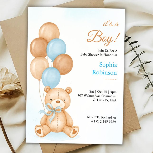 Baby shower invitation with a cute teddy bear  einladung (Von Creator hochgeladen)