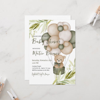 Baby Shower Invitation with Bear and Balloons Einladung