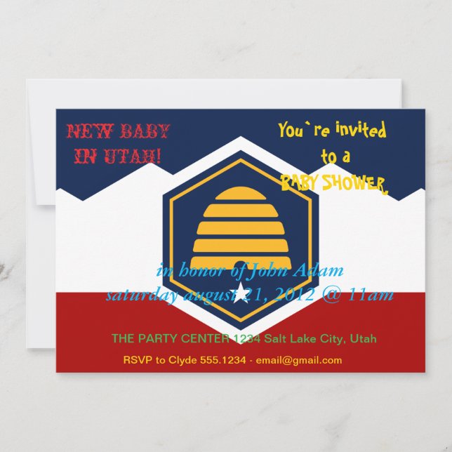 Baby Shower Invitation with Flag of Utah, USA Einladung (Vorderseite)