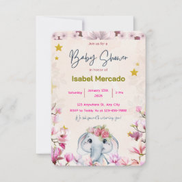 Baby Shower Invitation with Floral Elephant. Einladung