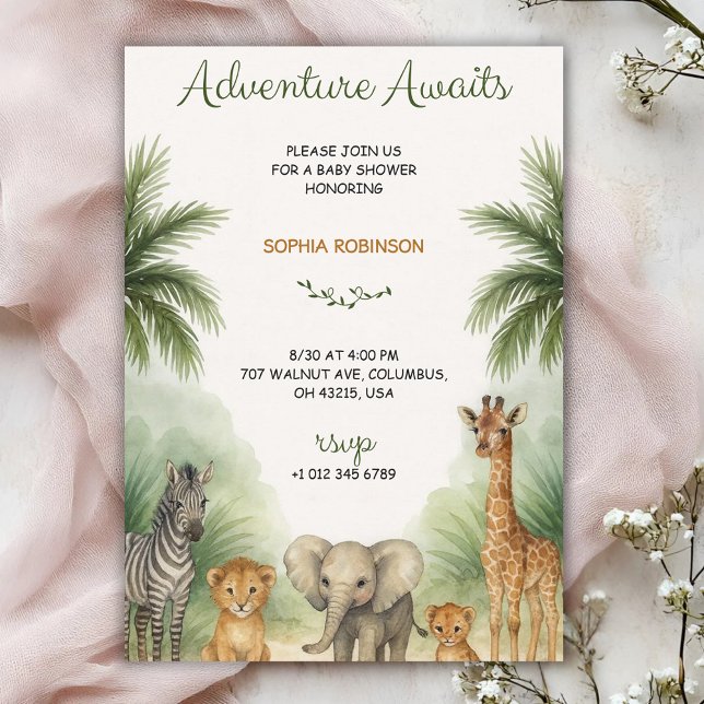 Baby shower invitation with jungle themed animals  einladung (Von Creator hochgeladen)
