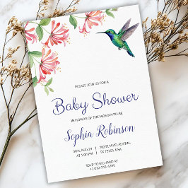 baby shower invitation with pink flowers and bird  einladung