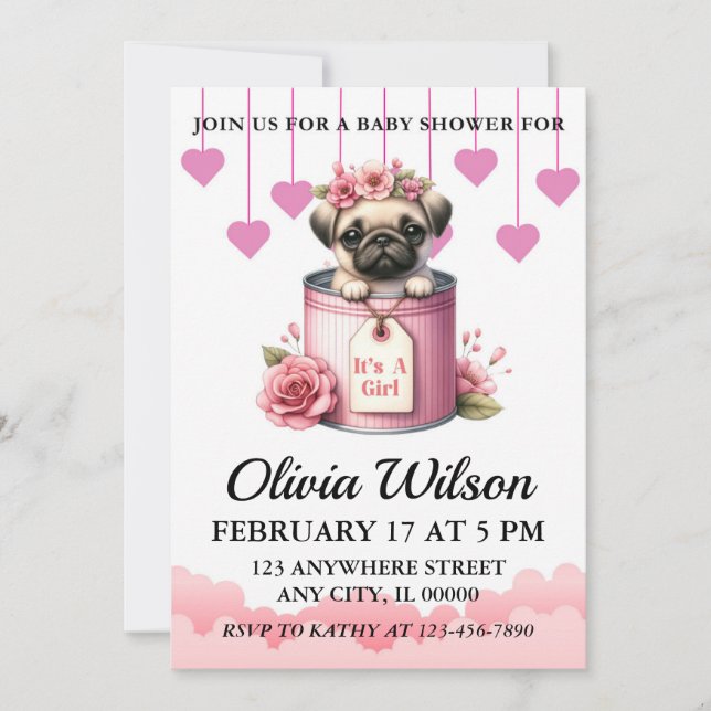 Baby Shower Invitations, Puppy Theme Invitations Einladung (Vorderseite)