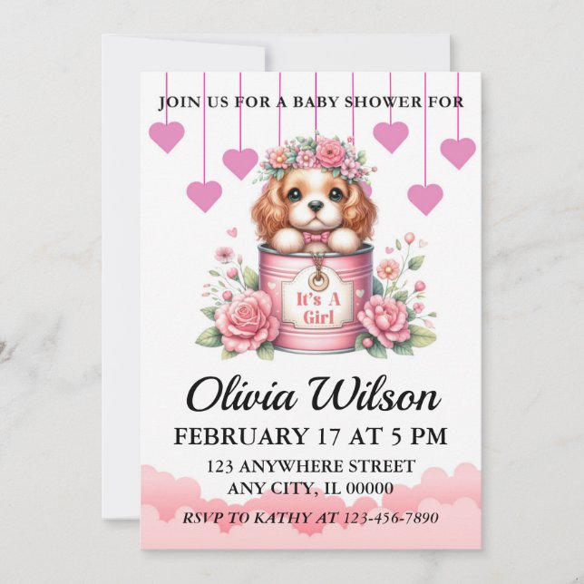 Baby Shower Invitations, Puppy Theme Invitations Einladung (Vorderseite)