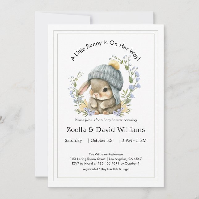 Baby Shower Invitations Watercolor Simple Bunny Einladung (Vorderseite)