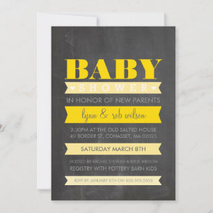 BABY SHOWER INVITE Moderne Kalkboard gelb grau Einladung