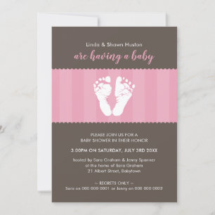 BABY SHOWER INVITE niedliche Herzfußspuren rosa Einladung